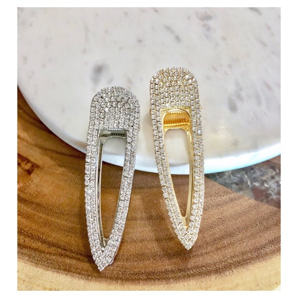 Gold Silver Crystal Barrettes Hair Clips 2 Piece - Picture 7 of 7